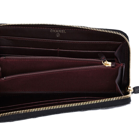 CHANEL Matelasse Long Zippy Wallet Black Gold Caviar Leather - Picture 7 of 7